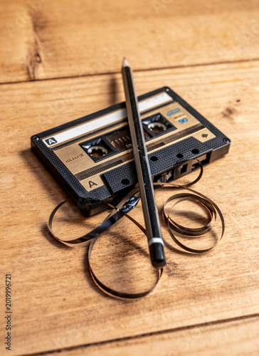Tableau sur toile Cassette tape and pencil