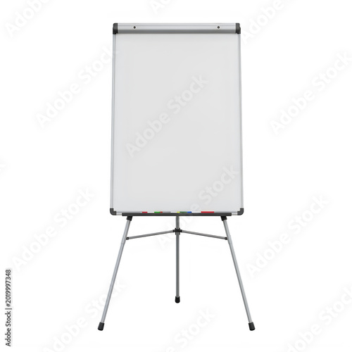 White flip chart standing on metal legs for presentation