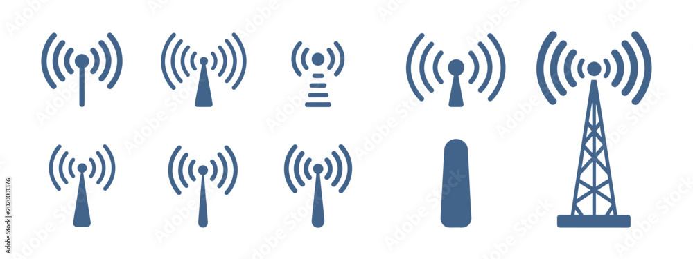 Εκτύπωση καμβά Wireless signal icon set, internet antenna tower symbols, network connectivity and communication signal strength indicators, technology vector illustration