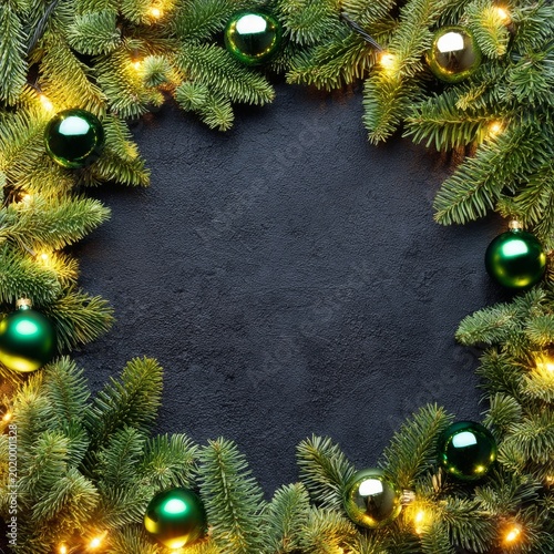 Green Wreath With Festive Ornaments and Lights in a Dark Setting