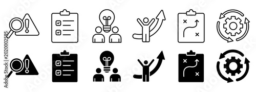 Bild auf Leinwand Crisis management icon set business strategy and organization