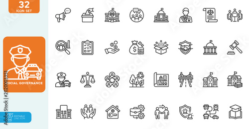 Photos Social governance icon set legal political community and civic responsibility ve