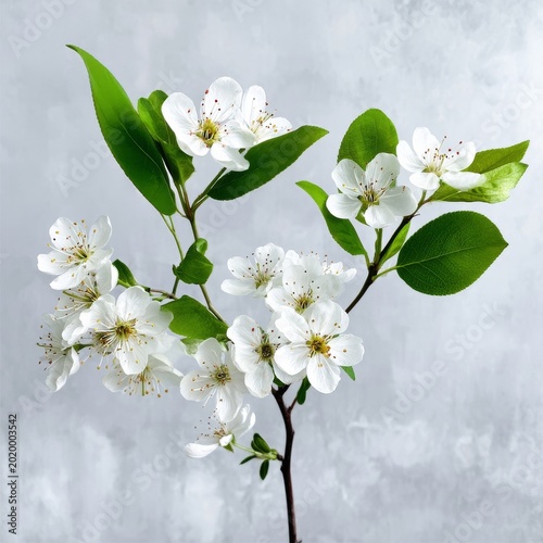 Bright White Flowers Arranged With Green Leaves Against a Plain Background