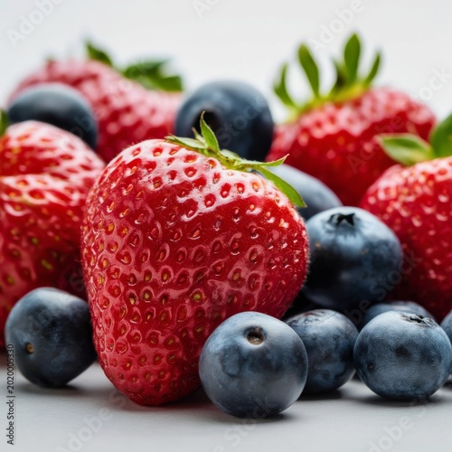 Fresh Strawberries and Blueberries on White Surface During Daytime Hours