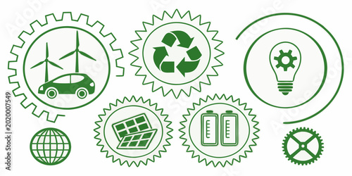 set of green eco icons vector