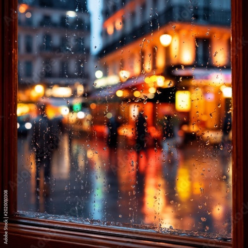 People Walking Outside in the Rain With Reflections on Streets at Night