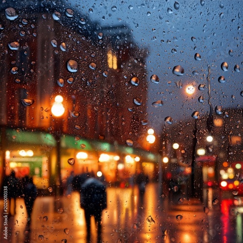 People Walking Outside in the Rain With Reflections on Streets at Night