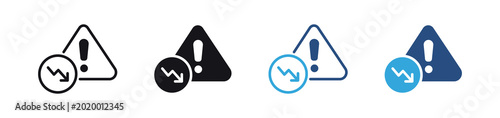 Reduce Risk icon set. warning triangle with downward trend icons. risk reduction and safety management concept. vector illustration.