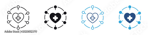 Healthcare Network icon set. connected medical heart icons. digital health communication and patient care concept. vector illustration.