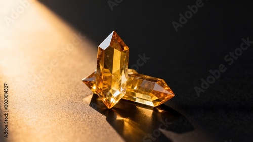 Golden crystals on dark surface