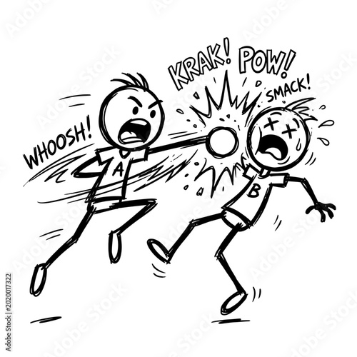 Quadro su tela cartoon characters fighting with punches.