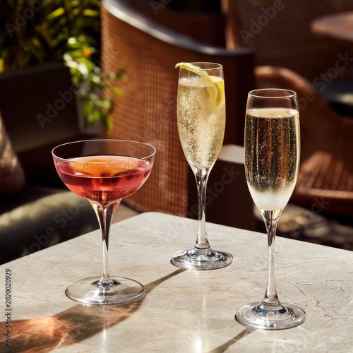 Cocktails Served on Table in Outdoor Seating Area During Sunny Afternoon