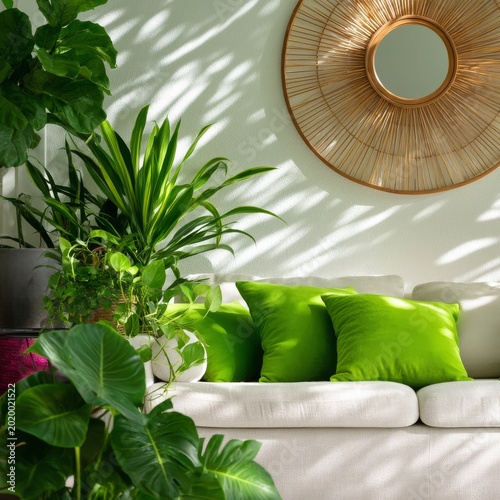 Green Plants and Furniture in a Bright Living Room With Natural Light During ...