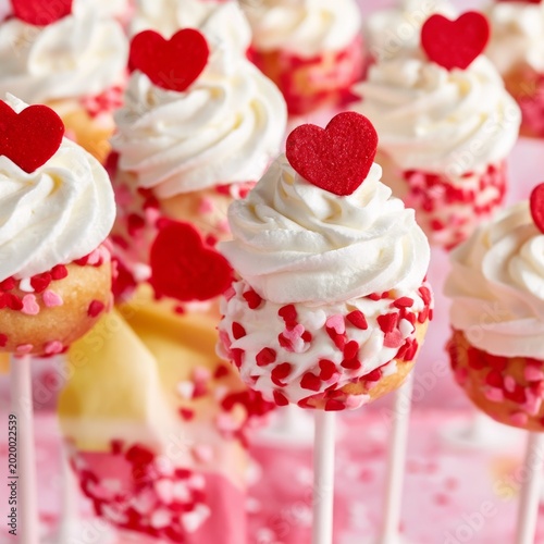 Cupcake Pops With Whipped Cream and Heart Decorations for a Celebration