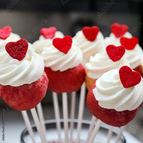 Cupcake Pops With Whipped Cream and Heart Decorations for a Celebration
