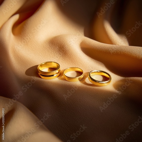 Several Gold Rings on a Soft Fabric Surface in Natural Light