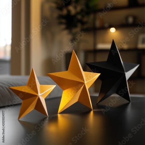 Decorative Stars in a Living Room Setting With Warm Lights and Modern Furniture
