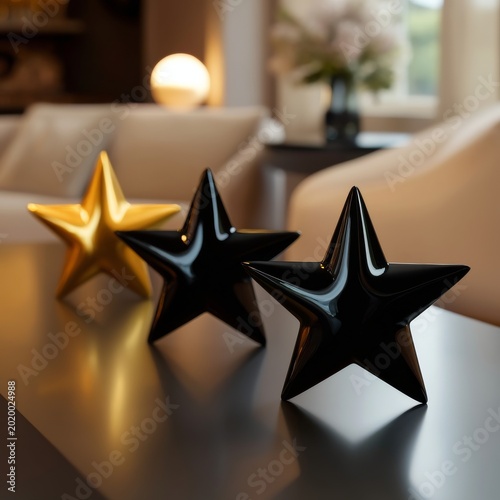 Decorative Stars on a Table in a Cozy Living Room Setting Near a Window
