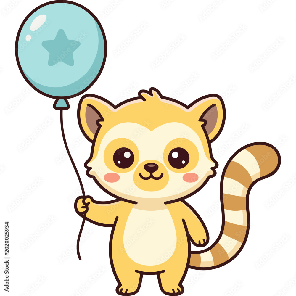 Obraz premium A cute cartoon animal holding a blue balloon with a star.