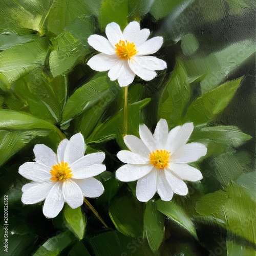 Flowers With White Petals and Yellow Centers in a Garden Surrounded by Green ...
