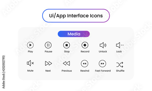 Modern Media Control Icons Collection for Mobile Apps and Web UI