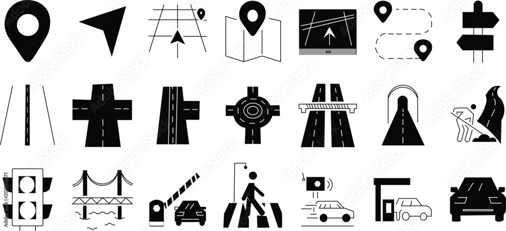 Foto Roads and Navigation icons set