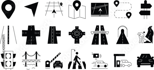 фотографія Roads and Navigation icons set