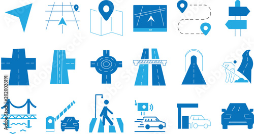 Tablou pe pânză Roads and Navigation icons set