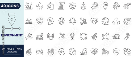 Fotografía Environment icon set in outline style