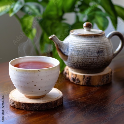 Warm Tea Served in Cups With Steaming Liquid Beside a Teapot in a Sunny Room ...