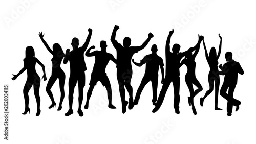 Slika na platnu Group of people silhouettes jumping and celebrating