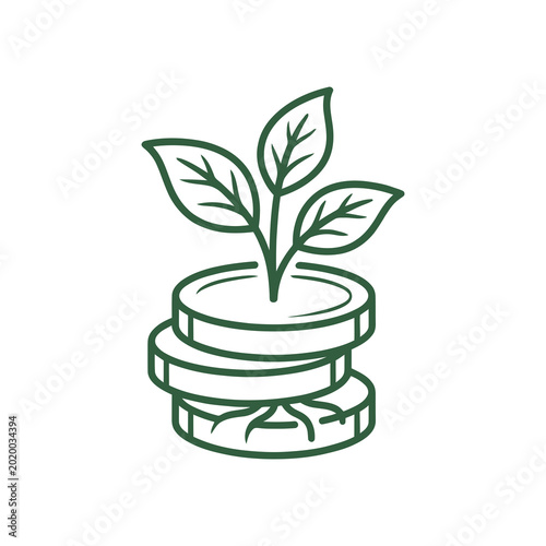 Minimal Green Line Art Plant Growth Icon, Eco Friendly Nature Concept Illustration