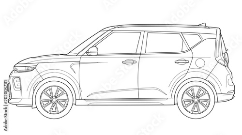 Tableau sur toile Subcompact Crossover SUV Side Profile Vector Illustration, Modern Boxy Car Line