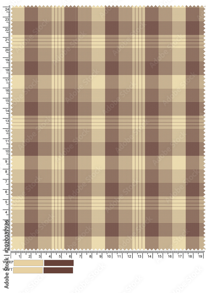 Seamless brown and beige plaid fabric pattern with checkered design