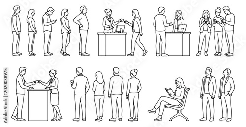 Tableau sur toile Minimalist line art people silhouettes set, diverse crowd of people standing in