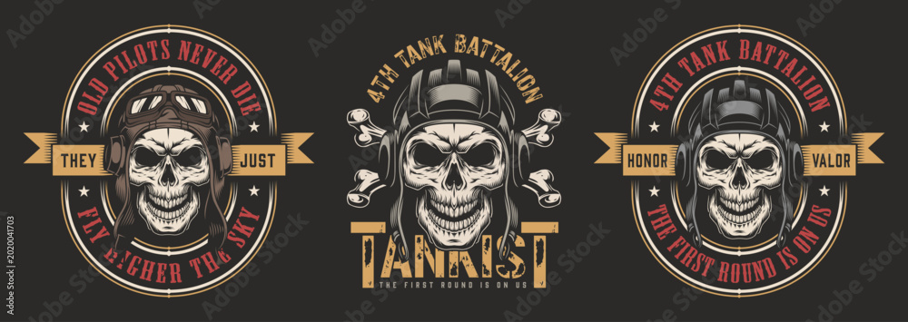Naklejka premium Skulls in military designs