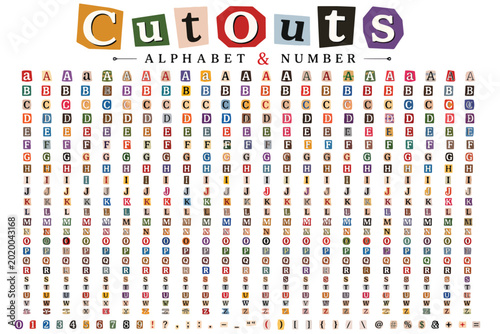 Fotografie Ransom note cutouts alphabet and number set, colorful magazine letter clippings