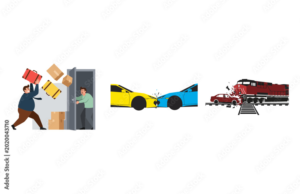 Ταπετσαρία Vector illustration of safety concerns - accidents, theft, and derailment