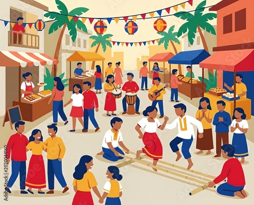 filipino festival scene with dancing and music