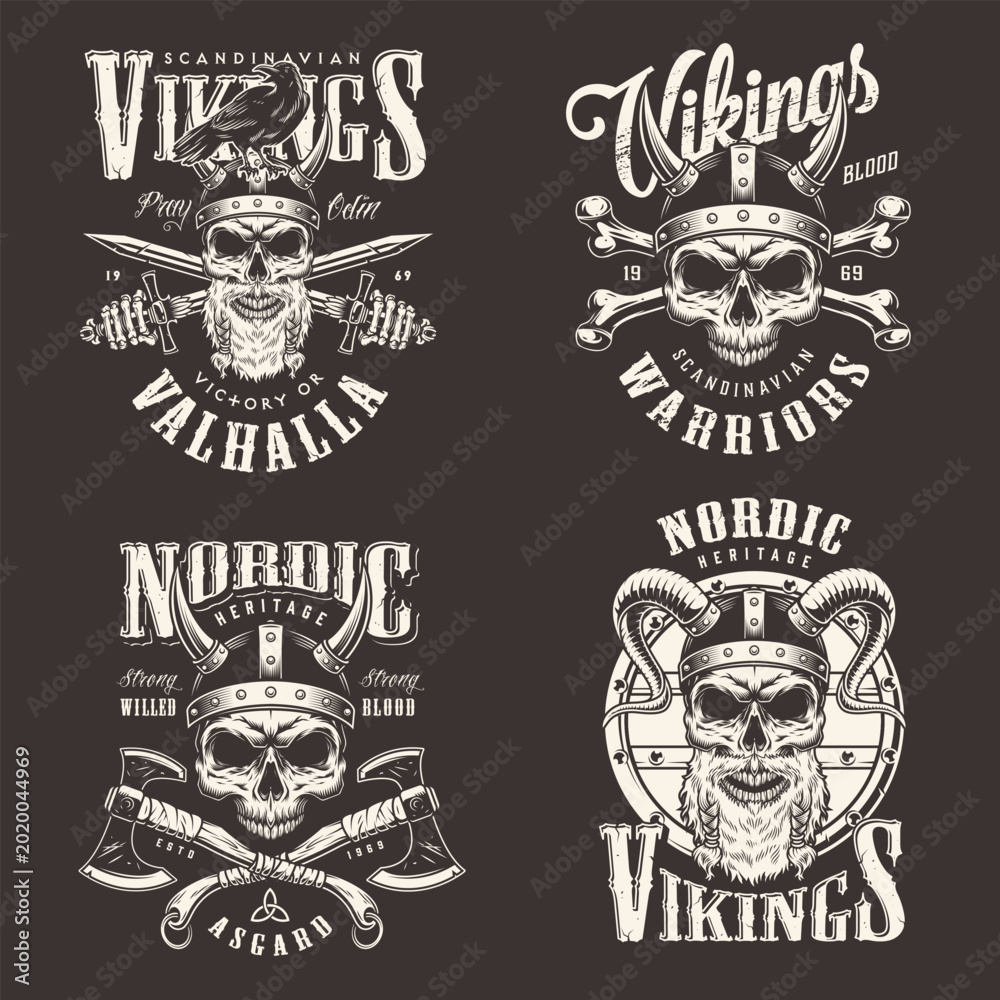Fototapeta premium Vintage Viking skull designs