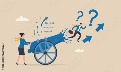 Canvas Print Coaching help advancement, mentor or motivation to boost productivity, help or m