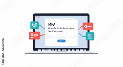 Laptop screen displays multi-factor authentication with verification code prompt