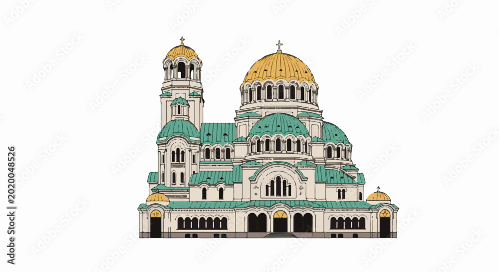 Obraz premium Ornate Byzantine-style cathedral with multiple golden and green domes