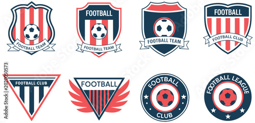 Foto Soccer club logo icon set, football team emblems and badge designs, sporty shield and mascot branding concept, modern vector bundle for leagues, esports teams, apparel, and sports marketing materials