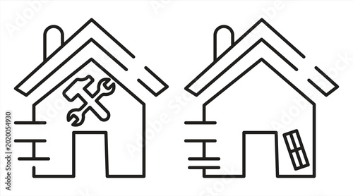 Home improvement line icons in various flat styles. eps10 on white background, vector illustration.

