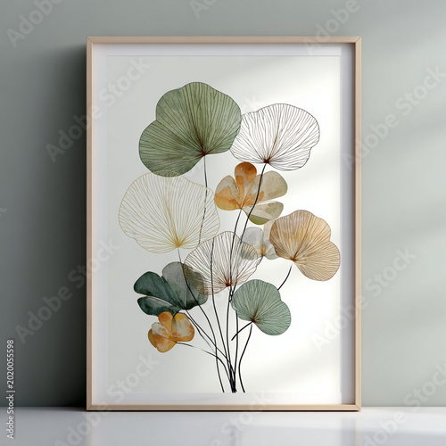 Elegant Minimalist Botanical Wall Art with Abstract Lotus Leaf Design in Soft Natural Tones for Contemporary Interior Decor
