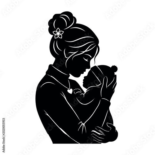mother and child silhouette vector illustration 