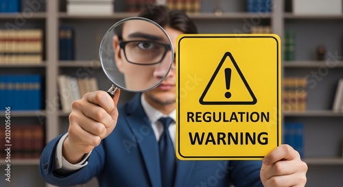 An observer examining regulation warning for concept about investigation.