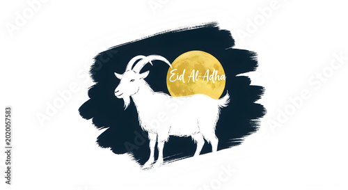 Eid AlAdha celebration featuring white goat moon and text design illustration transparent background