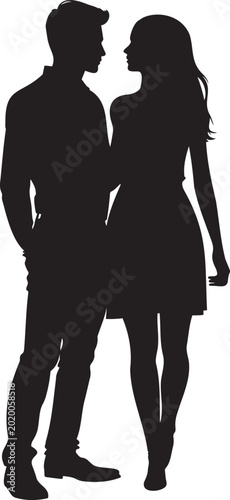 Silhouettes of a man and woman facing each other in conversation vector illustration in flat style